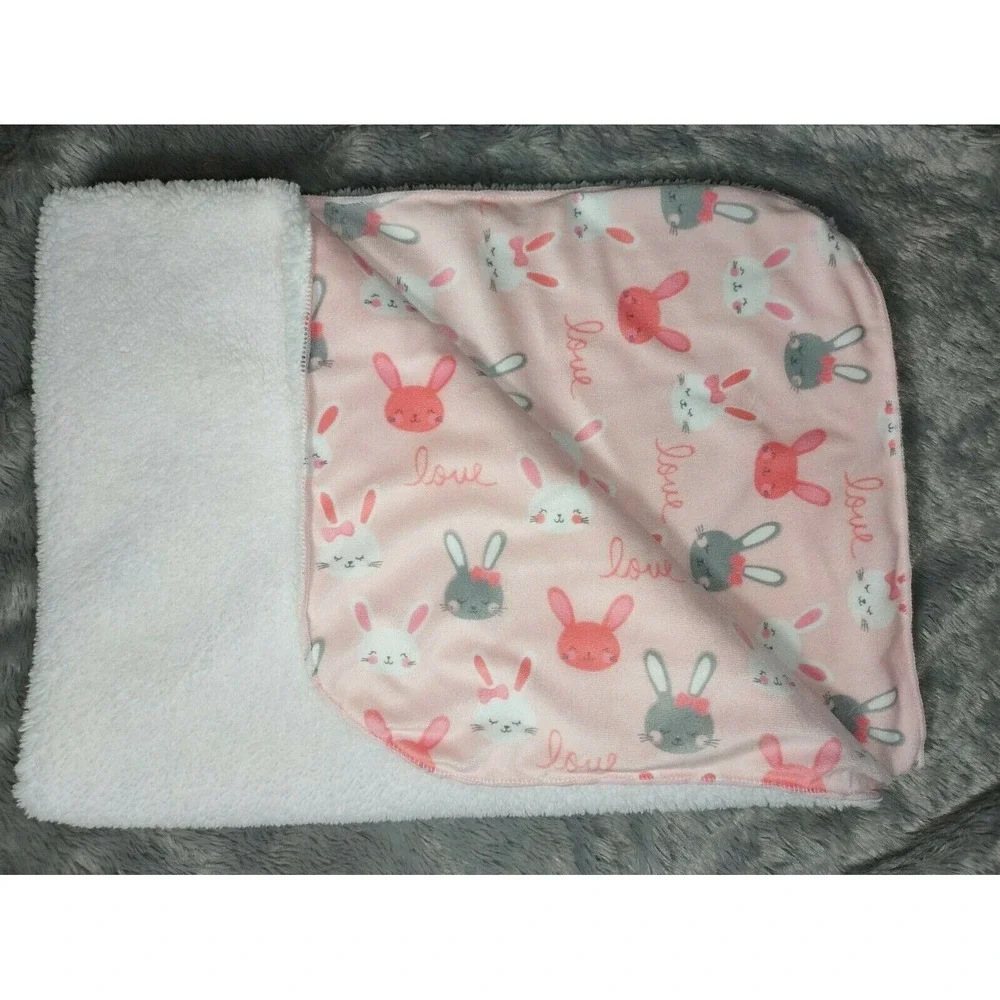 Snugly Baby Pink Bunny Blanket Plush Love Sherpa 123745 Soft White Gray Girl